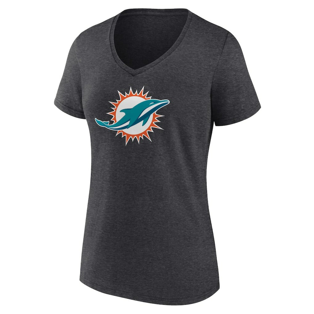 Miami Dolphins Women's Primary Team Logo V-Neck T-Shirt Charcoal | NFL