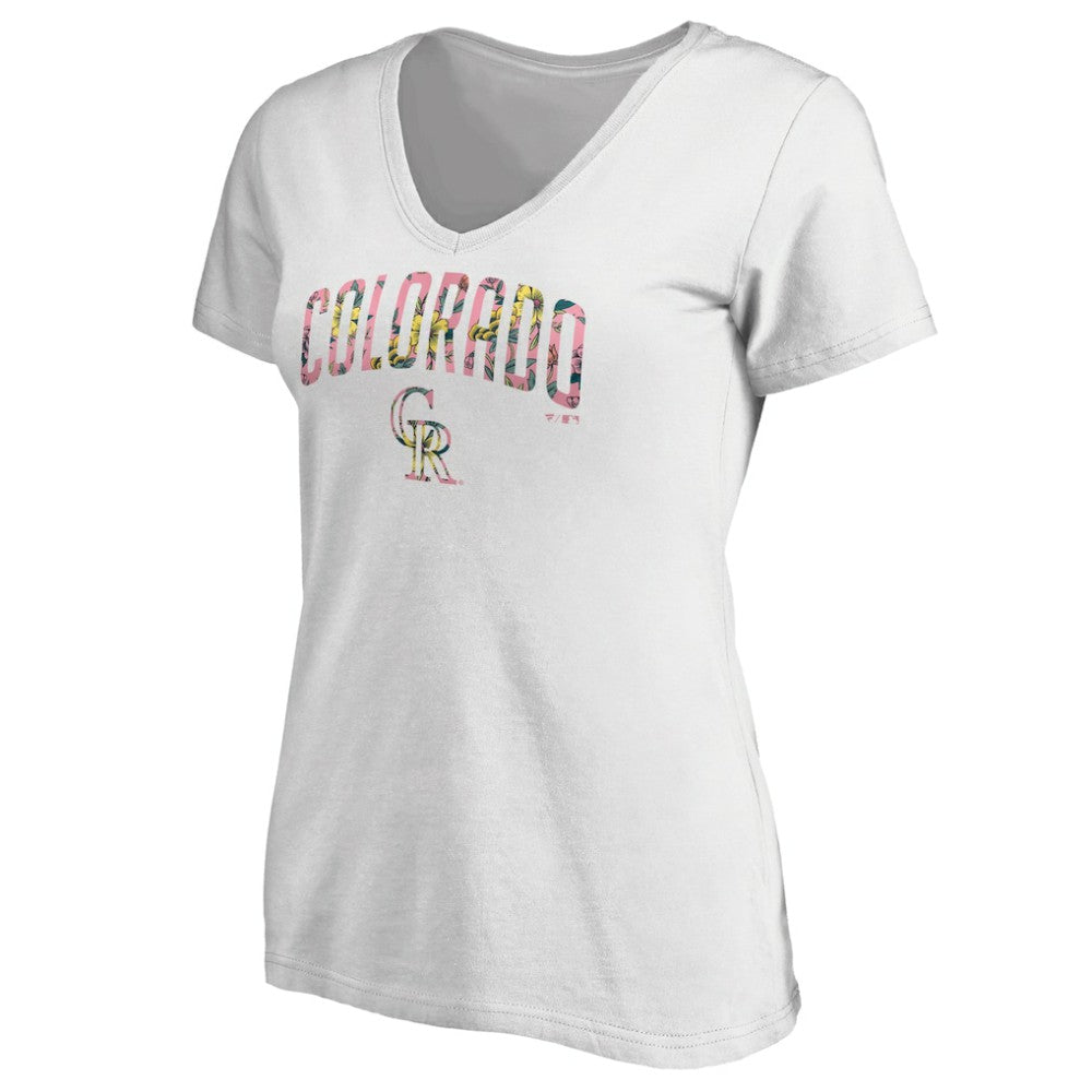 Colorado Rockies Women's Floral Arched Logo V-Neck T-Shirt - MLB