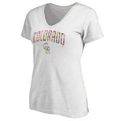 Colorado Rockies Women's Floral Arched Logo V-Neck T-Shirt - MLB
