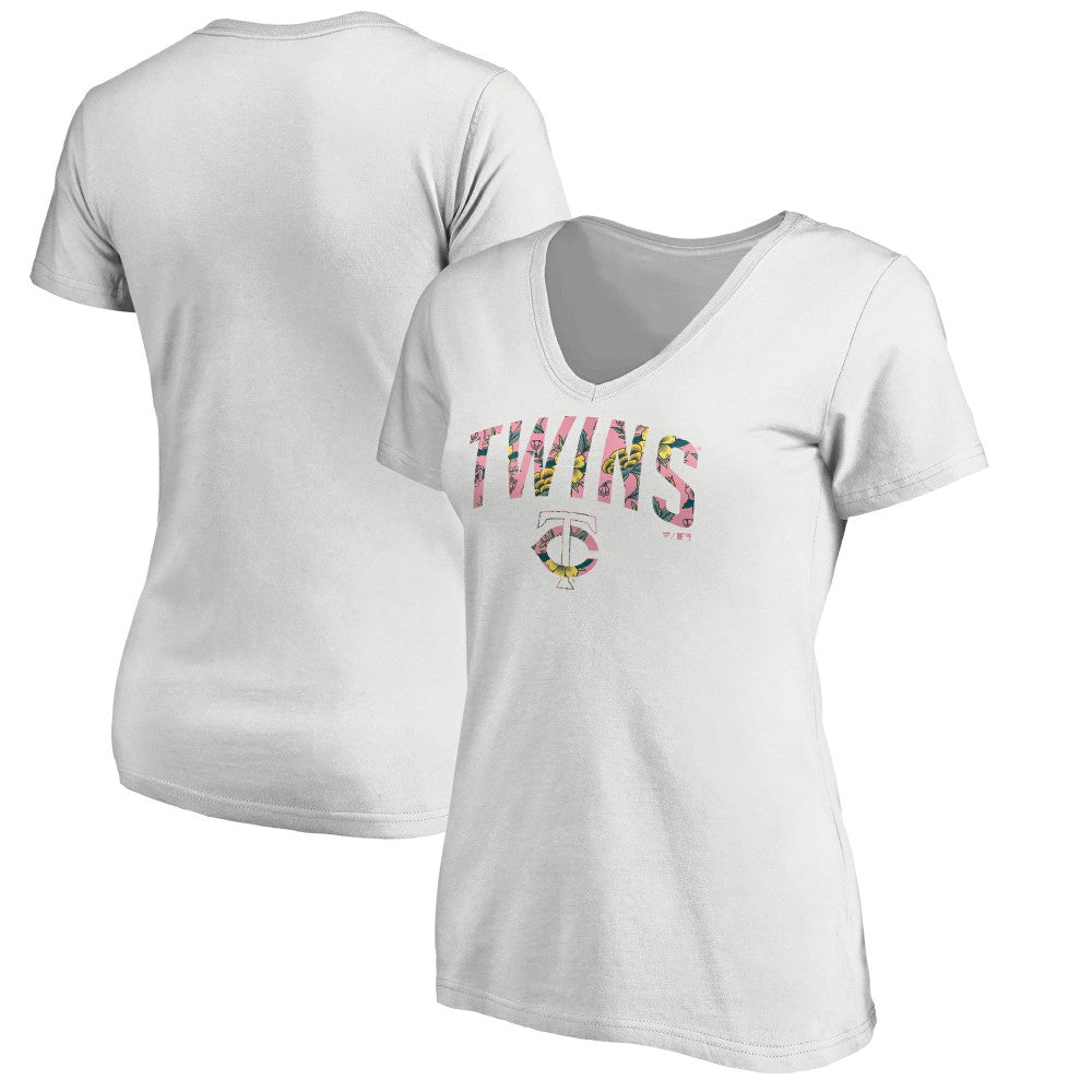 Minnesota Twins Women's Floral Arched Logo V-Neck T-Shirt - MLB
