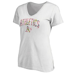 Athletics Women's Floral Arched Logo V-Neck T-Shirt - MLB