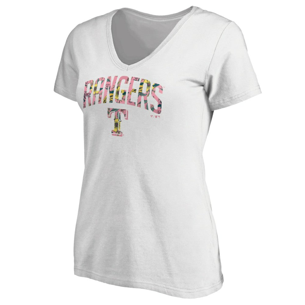 Texas Rangers Women's Floral Arched Logo V-Neck T-Shirt - MLB