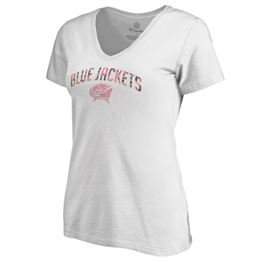 Columbus Blue Jackets Women's Floral Arched V-Neck T-Shirt - White - NHL