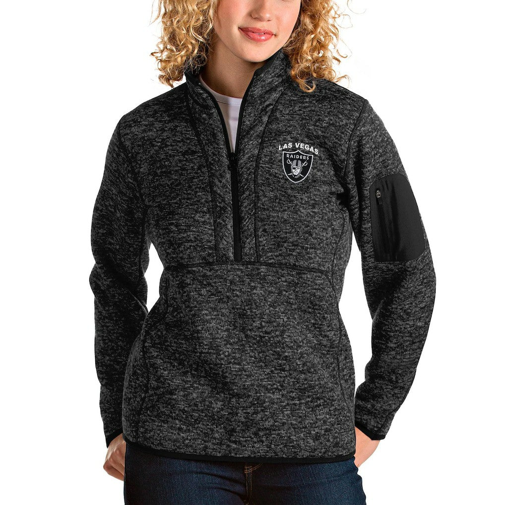 Las Vegas Raiders Antigua Women's Fortune Half-Zip Pullover Jacket Heather Black | NFL