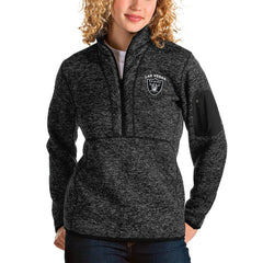 Las Vegas Raiders Antigua Women's Fortune Half-Zip Pullover Jacket Heather Black | NFL