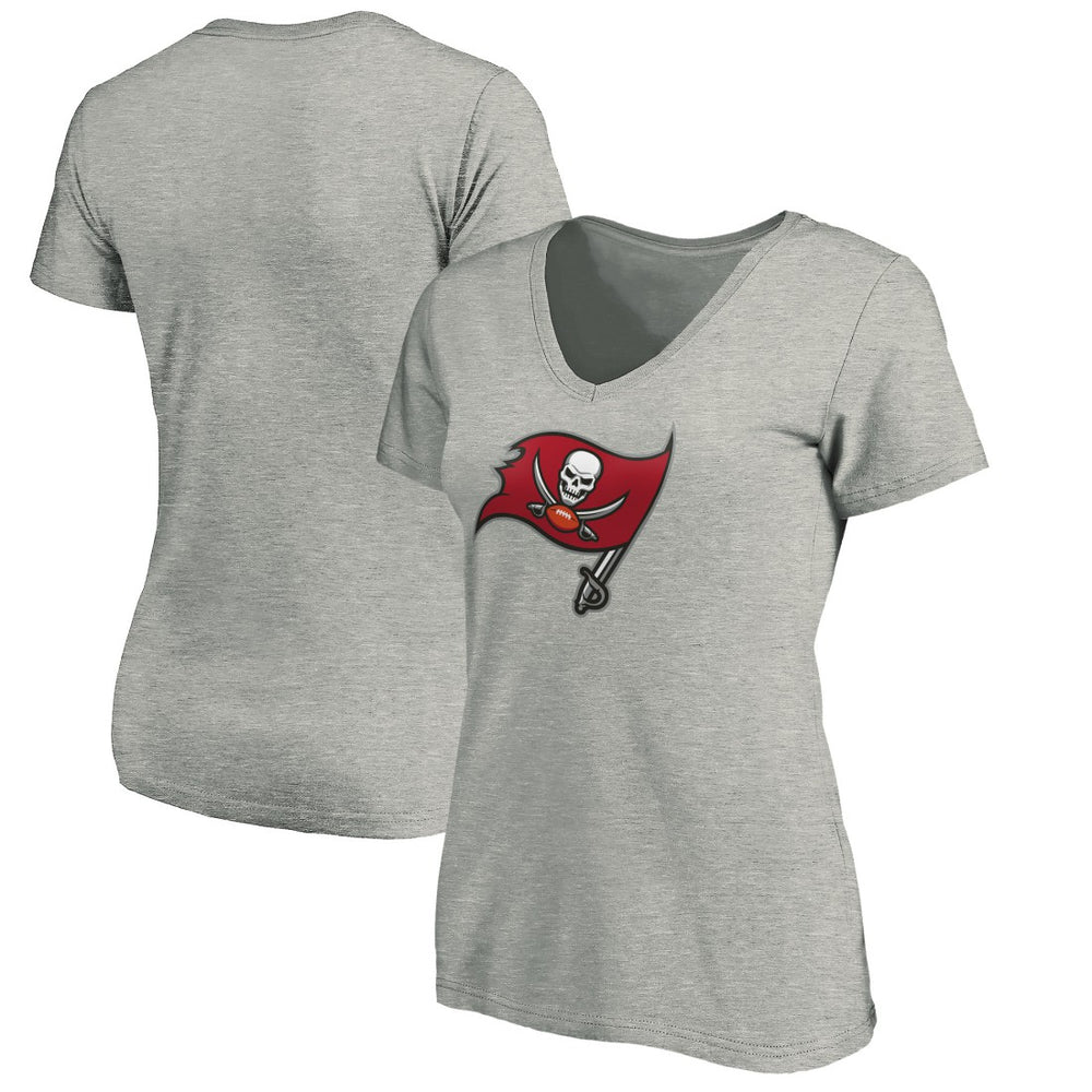 Tampa Bay Buccaneers Women's Primary Logo V-Neck T-Shirt Heather Gray | NFL