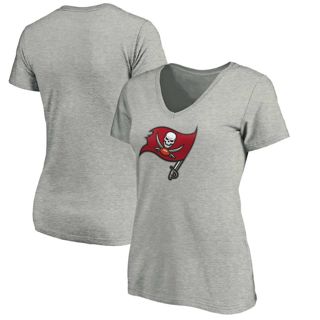 Tampa Bay Buccaneers Women's Primary Logo V-Neck T-Shirt Heather Gray | NFL