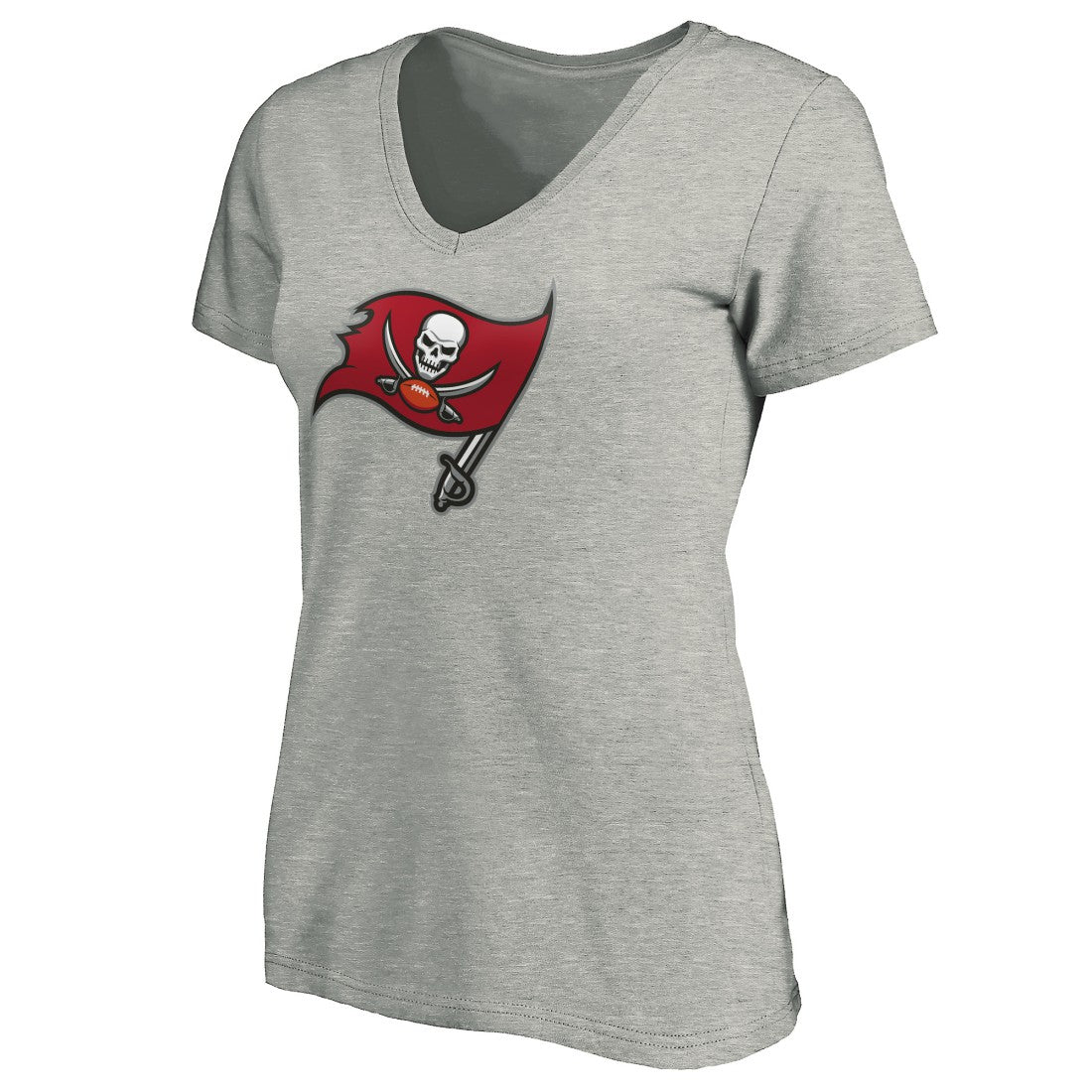 Tampa Bay Buccaneers Women's Primary Logo V-Neck T-Shirt Heather Gray | NFL
