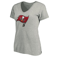 Tampa Bay Buccaneers Women's Primary Logo V-Neck T-Shirt Heather Gray | NFL