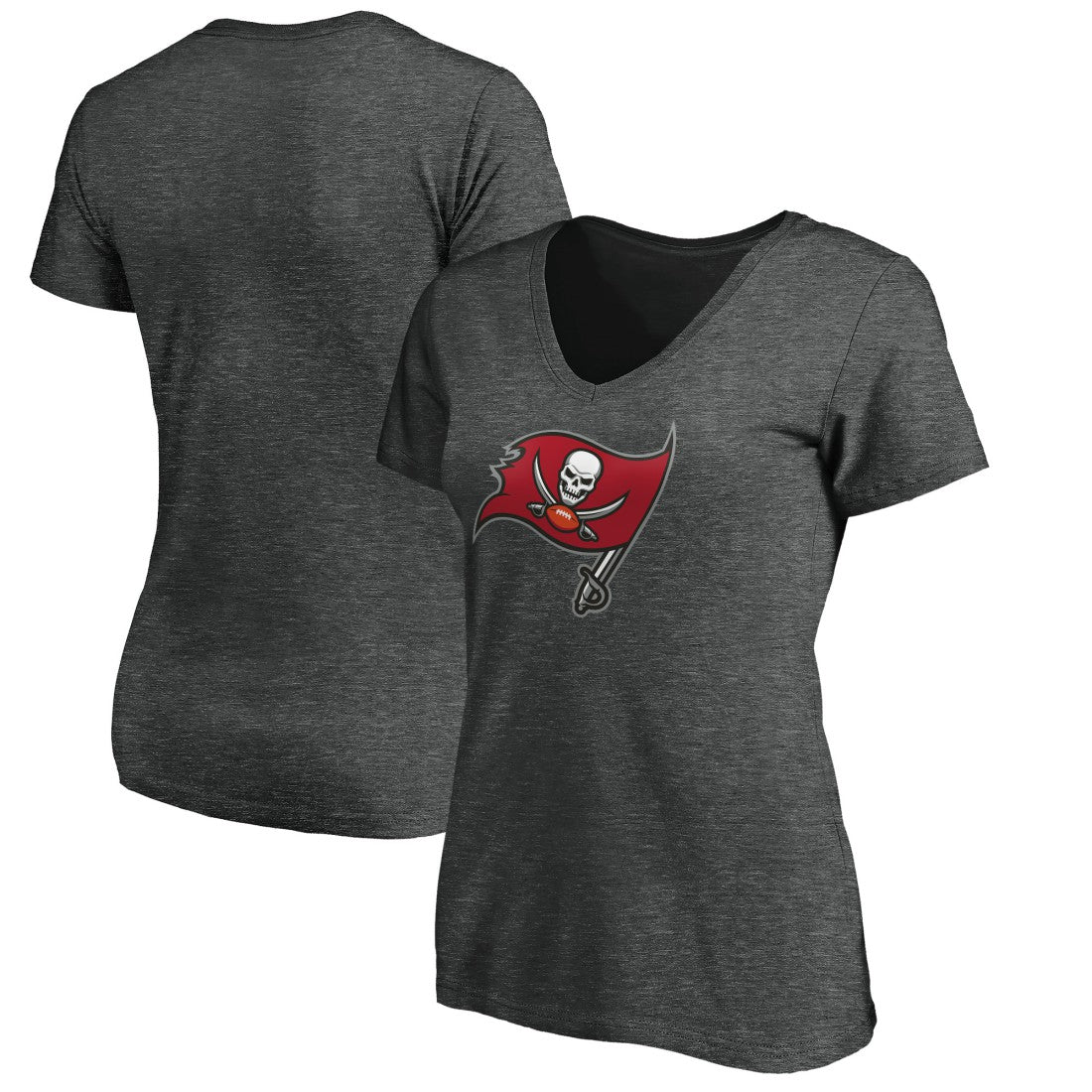 Tampa Bay Buccaneers Women's Primary Logo V-Neck T-Shirt Heather Gray | NFL