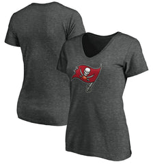 Tampa Bay Buccaneers Women's Primary Logo V-Neck T-Shirt Heather Gray | NFL