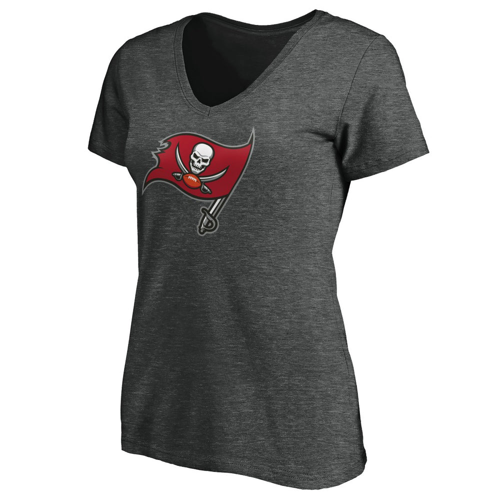 Tampa Bay Buccaneers Women's Primary Logo V-Neck T-Shirt Heather Gray | NFL