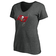Tampa Bay Buccaneers Women's Primary Logo V-Neck T-Shirt Heather Gray | NFL