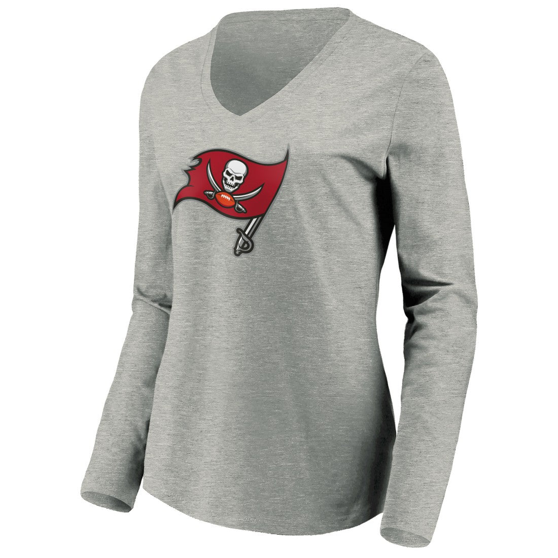 Tampa Bay Buccaneers Women's Primary Logo Long Sleeve V-Neck T-Shirt Heather Gray | NFL