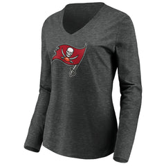 Tampa Bay Buccaneers Women's Primary Logo Long Sleeve V-Neck T-Shirt Heather Gray | NFL