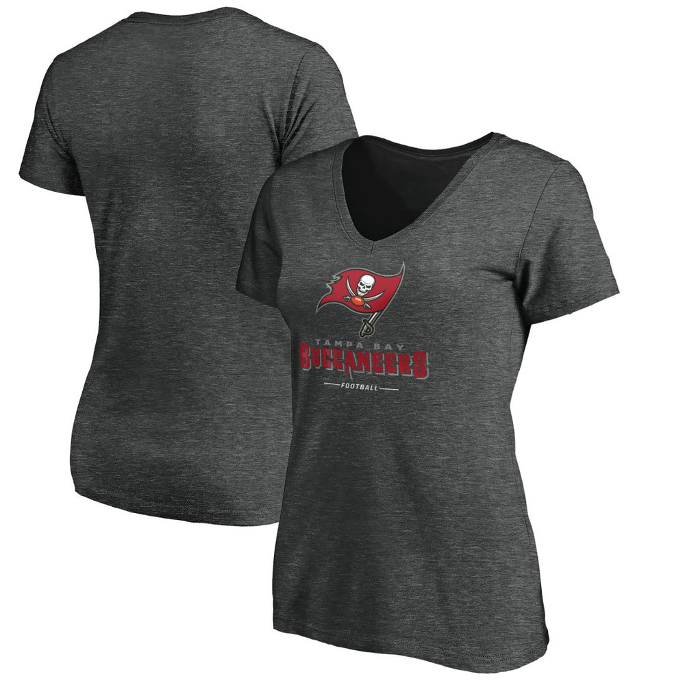 Tampa Bay Buccaneers Women's Team Lockup V-Neck T-Shirt Heather Gray | NFL
