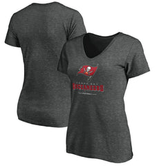 Tampa Bay Buccaneers Women's Team Lockup V-Neck T-Shirt Heather Gray | NFL