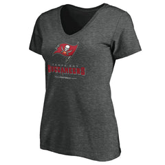 Tampa Bay Buccaneers Women's Team Lockup V-Neck T-Shirt Heather Gray | NFL