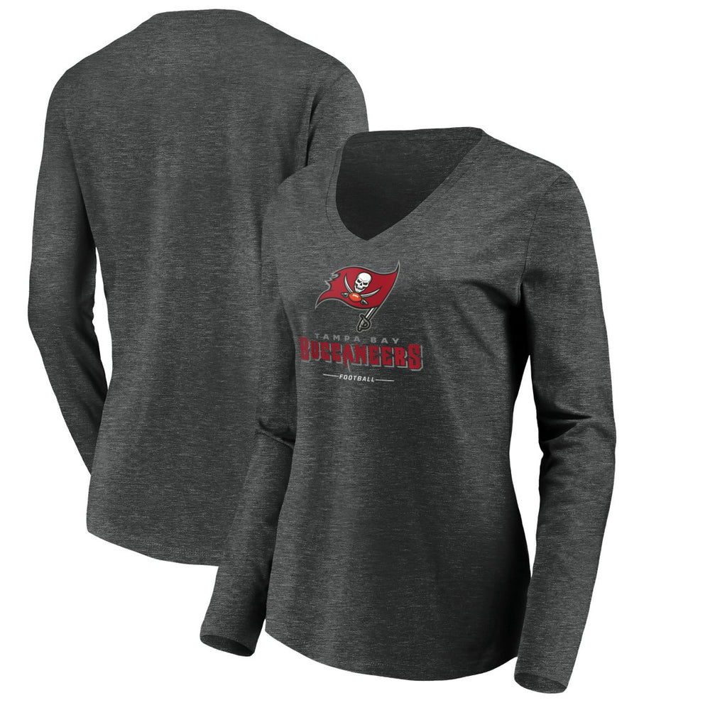 Tampa Bay Buccaneers Women's Team Lockup Long Sleeve V-Neck T-Shirt Heather Gray | NFL