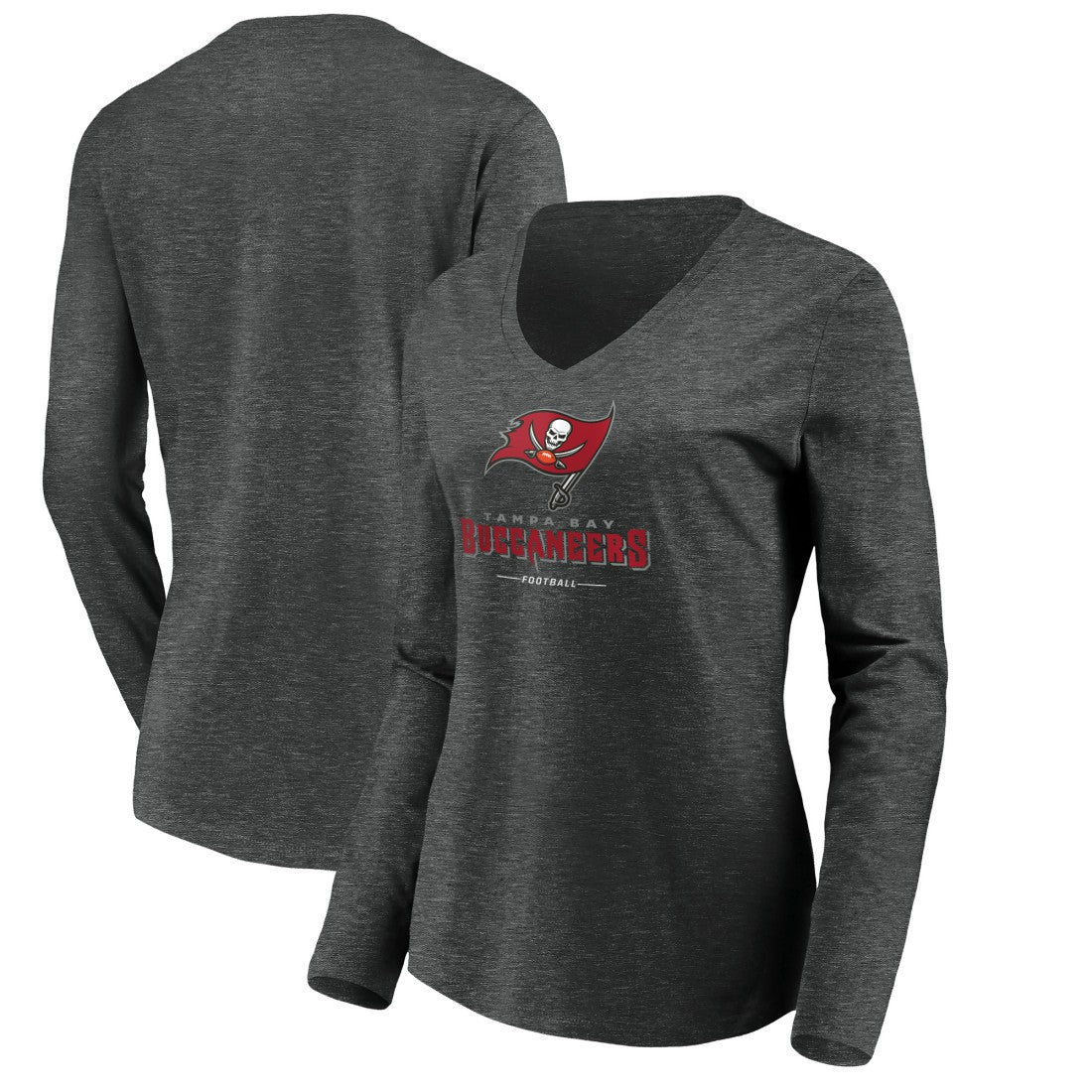 Tampa Bay Buccaneers Women's Team Lockup Long Sleeve V-Neck T-Shirt Heather Gray | NFL