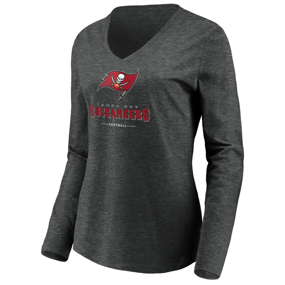 Tampa Bay Buccaneers Women's Team Lockup Long Sleeve V-Neck T-Shirt Heather Gray | NFL