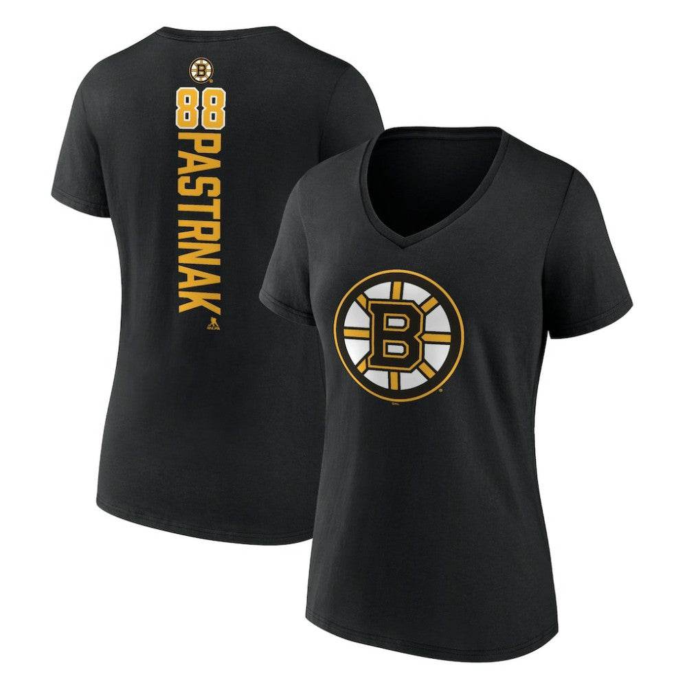 David Pastrnak Boston Bruins Women's Playmaker V-Neck T-Shirt - Black - NHL