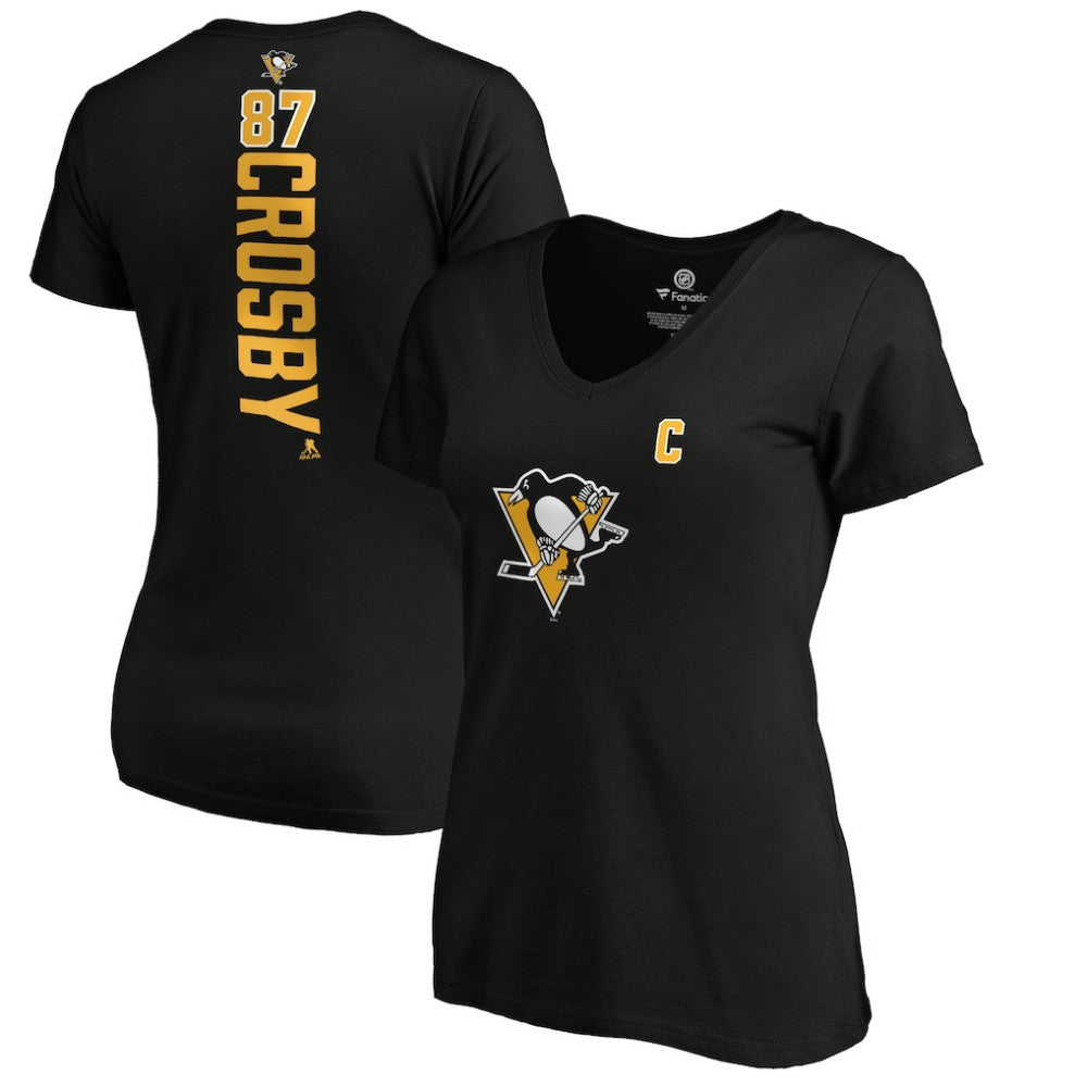Sidney Crosby Pittsburgh Penguins Women's Playmaker V-Neck T-Shirt - Black - NHL