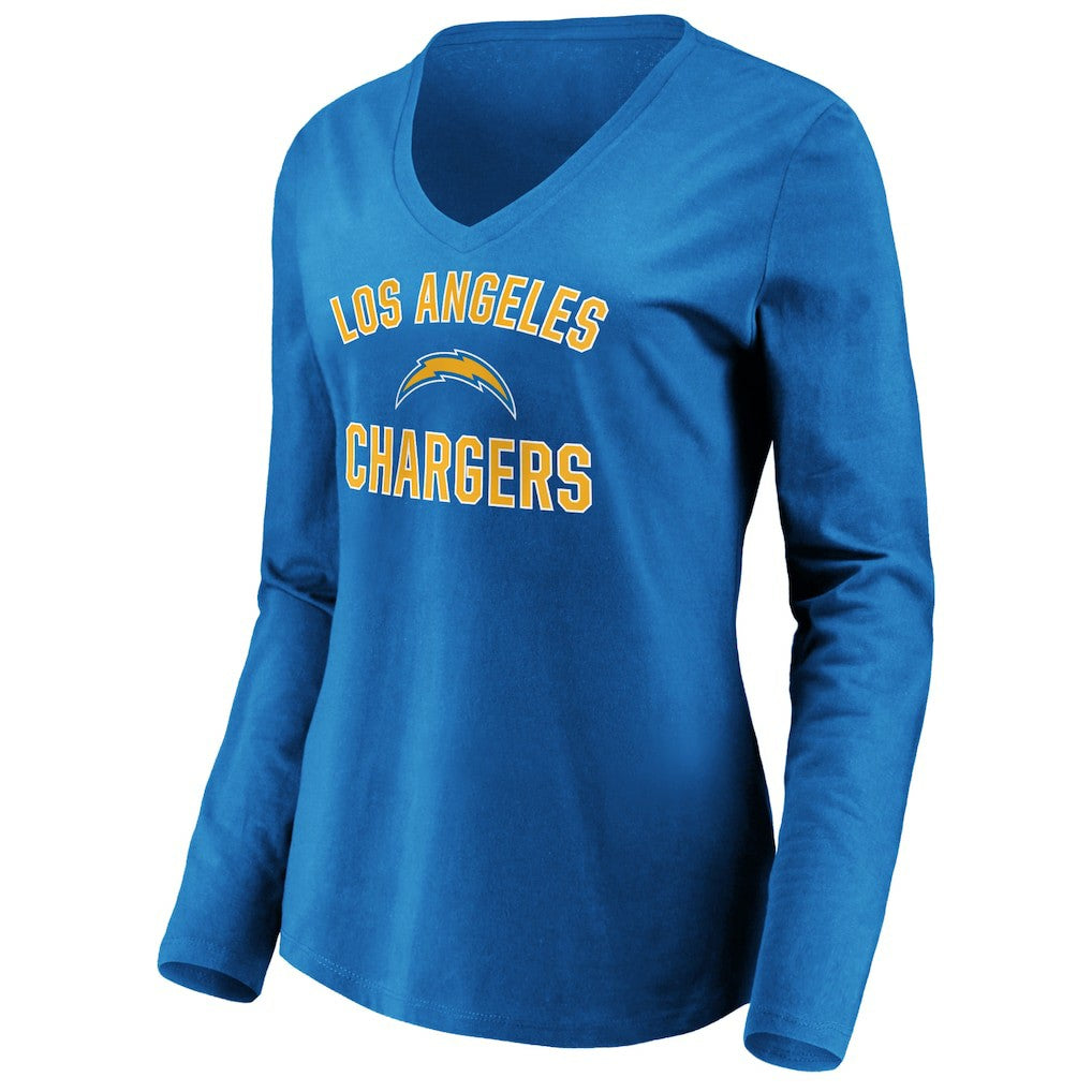 Los Angeles Chargers Women's Victory Arch Long Sleeve V-Neck T-Shirt Powder Blue | NFL