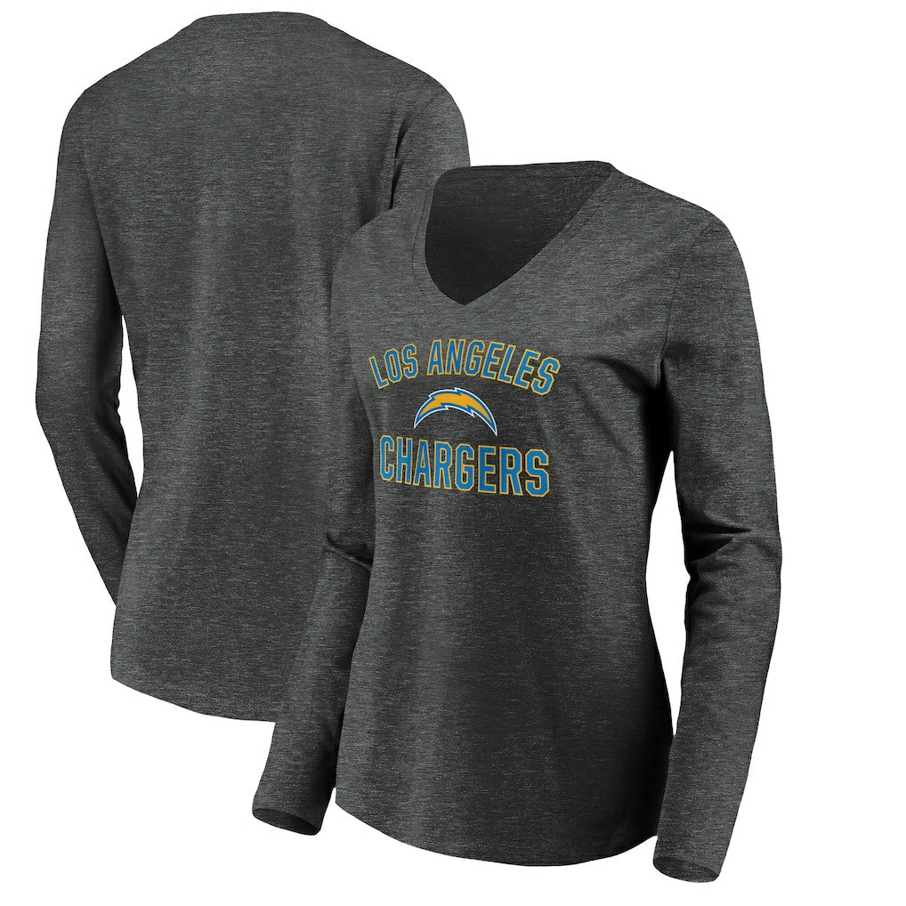 Los Angeles Chargers Women's Victory Arch Long Sleeve V-Neck T-Shirt Heather Gray | NFL