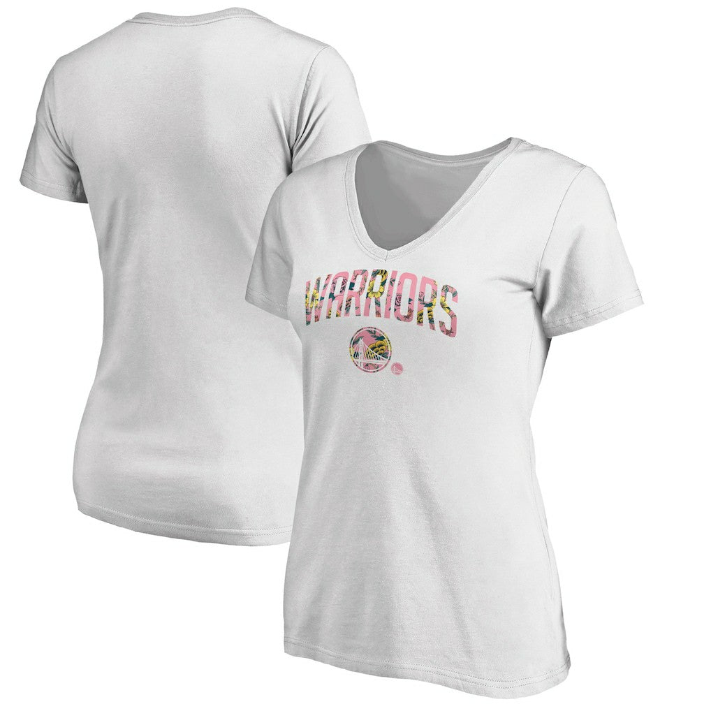 Golden State Warriors Women's Floral Arch V-Neck T-Shirt White - NBA