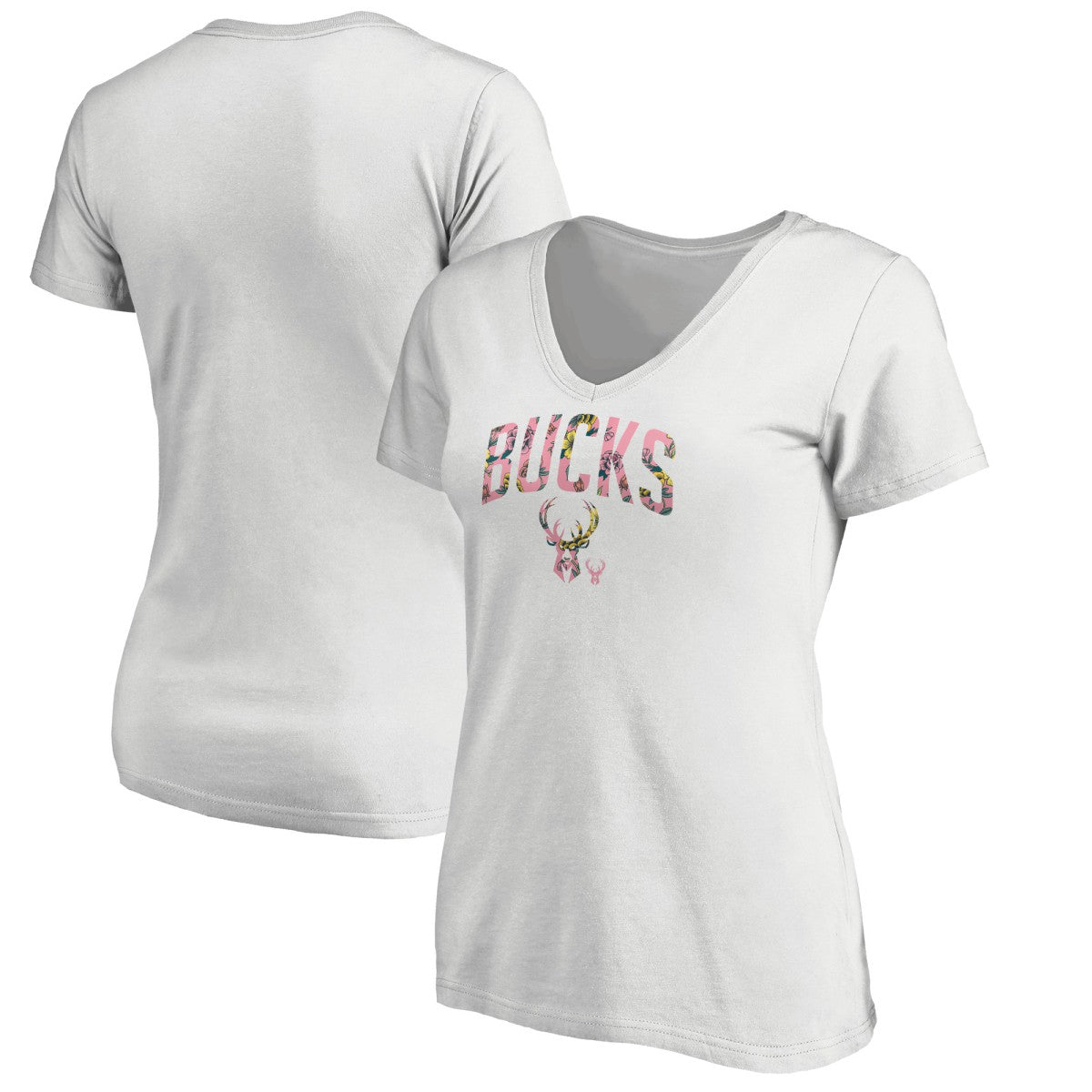 Milwaukee Bucks Women's Floral Arch V-Neck T-Shirt White - NBA