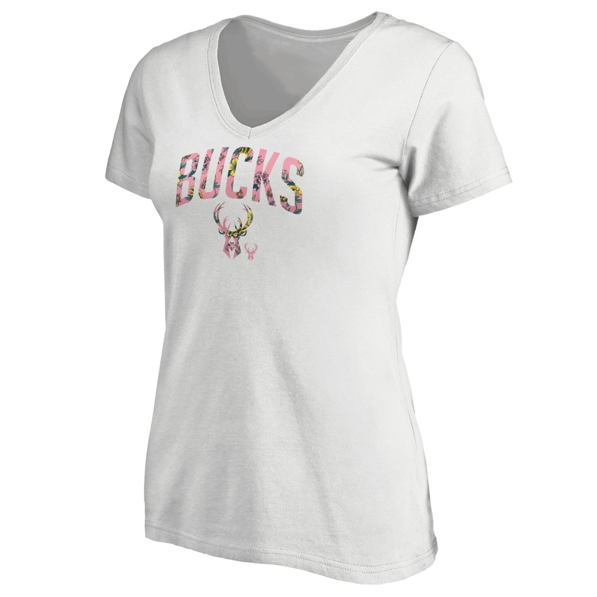 Milwaukee Bucks Women's Floral Arch V-Neck T-Shirt White - NBA