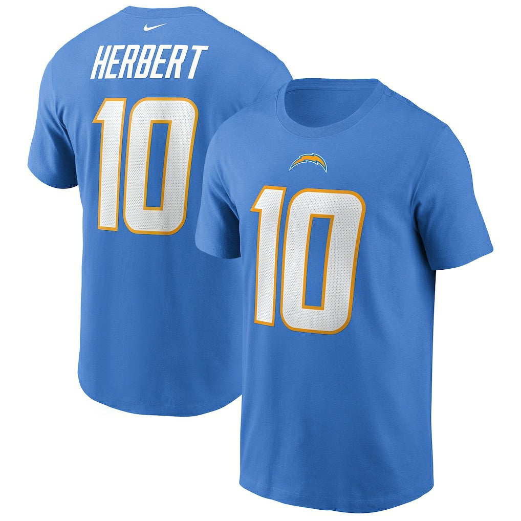 Justin Herbert Los Angeles Chargers Name & Number T-Shirt Powder Blue | Nike for Sale