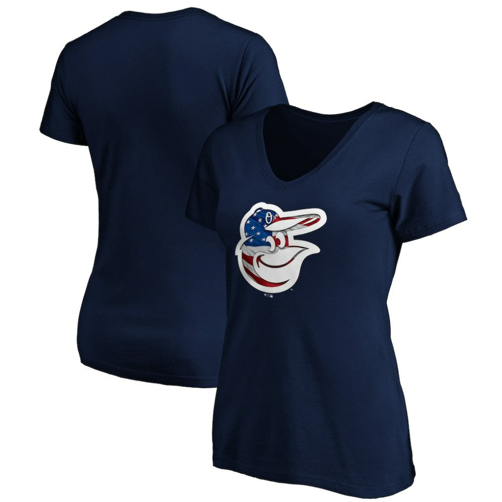 Baltimore Orioles Logo Women's Banner Wave V-Neck T-Shirt - MLB