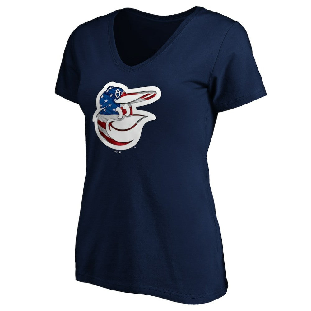 Baltimore Orioles Logo Women's Banner Wave V-Neck T-Shirt - MLB