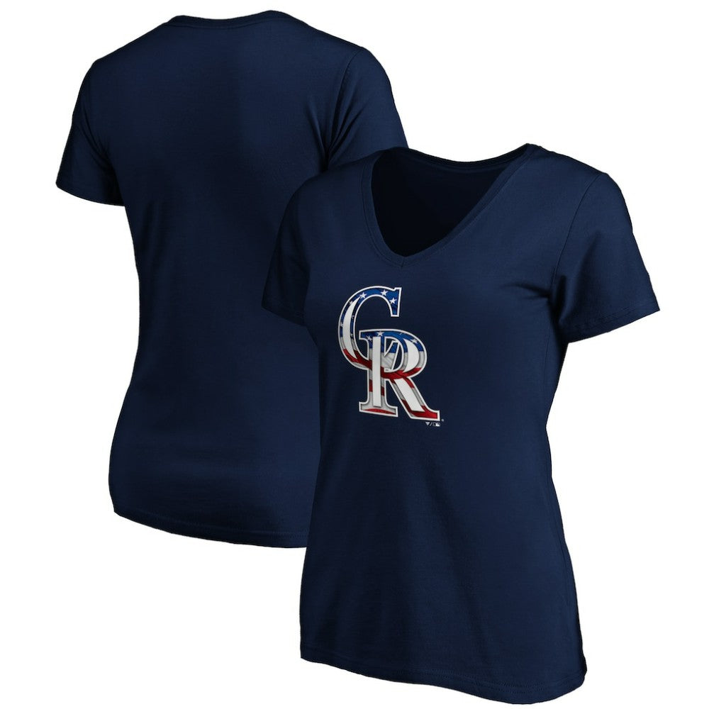 Colorado Rockies Logo Women's Banner Wave V-Neck T-Shirt - MLB