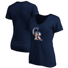 Colorado Rockies Logo Women's Banner Wave V-Neck T-Shirt - MLB