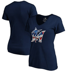 Miami Marlins Logo Women's Banner Wave V-Neck T-Shirt - MLB