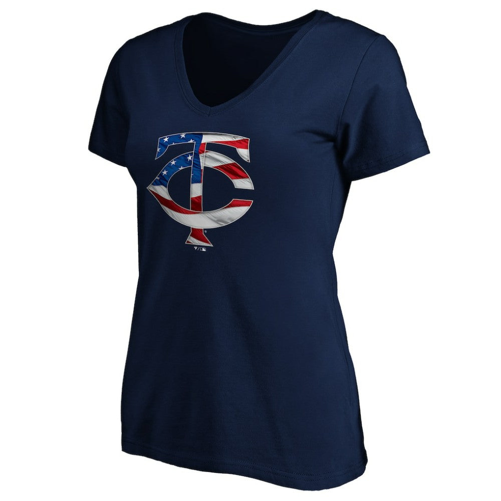 Minnesota Twins Logo Women's Banner Wave V-Neck T-Shirt - MLB
