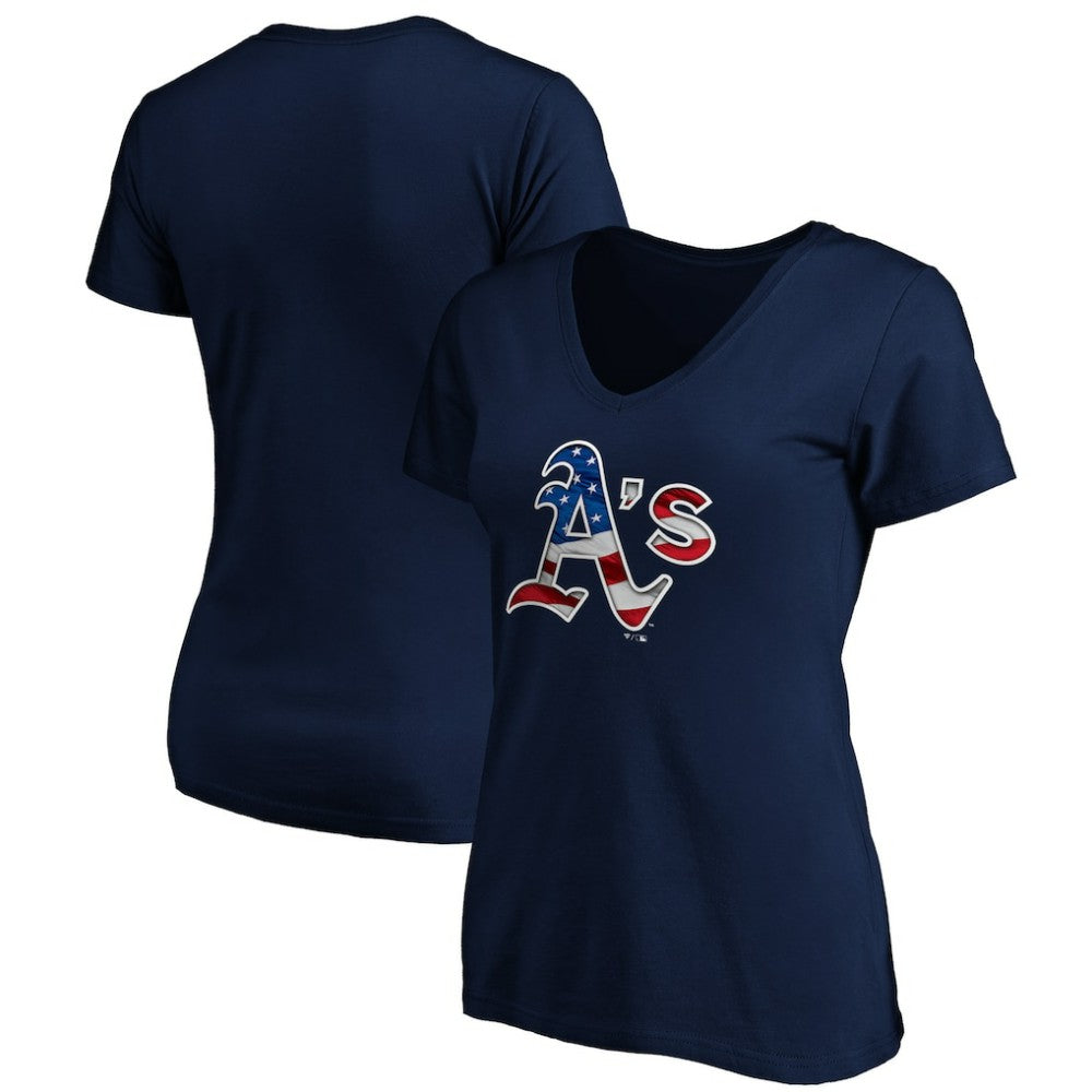 Athletics Logo Women's Banner Wave V-Neck T-Shirt - MLB