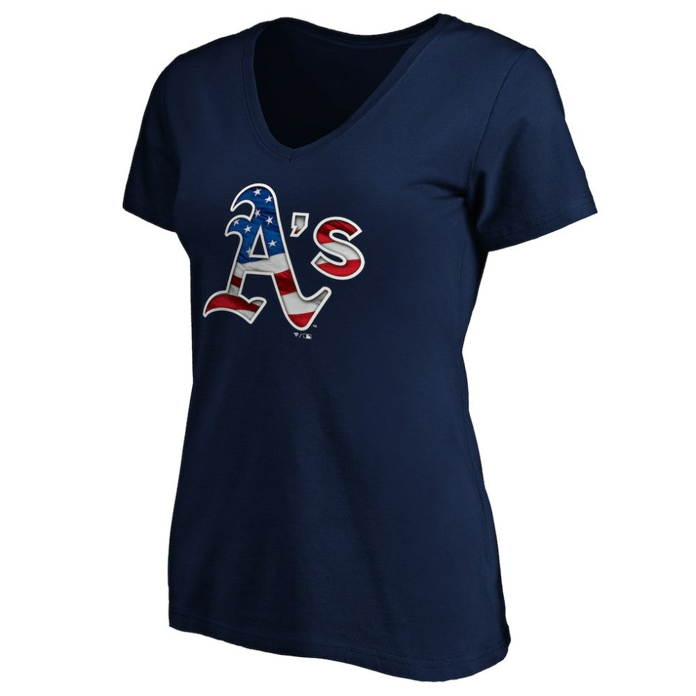 Athletics Logo Women's Banner Wave V-Neck T-Shirt - MLB