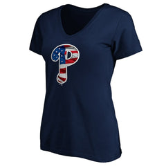 Philadelphia Phillies Logo Women's Banner Wave V-Neck T-Shirt - MLB