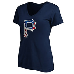 Pittsburgh Pirates Logo Women's Banner Wave V-Neck T-Shirt - MLB