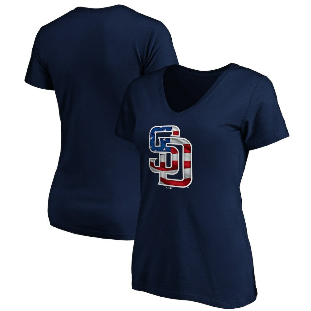 San Diego Padres Logo Women's Banner Wave V-Neck T-Shirt - MLB
