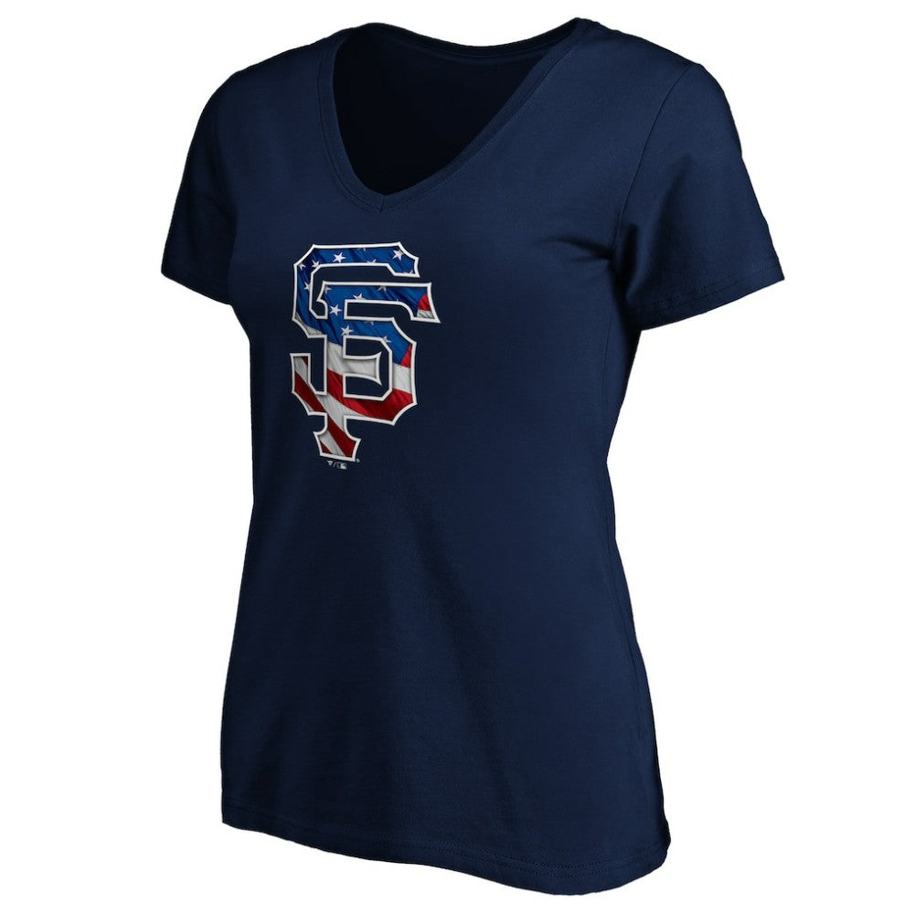San Francisco Giants Logo Women's Banner Wave V-Neck T-Shirt - MLB