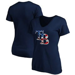 Tampa Bay Rays Logo Women's Banner Wave V-Neck T-Shirt - MLB