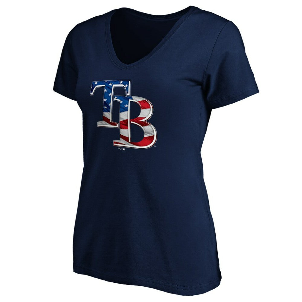 Tampa Bay Rays Logo Women's Banner Wave V-Neck T-Shirt - MLB