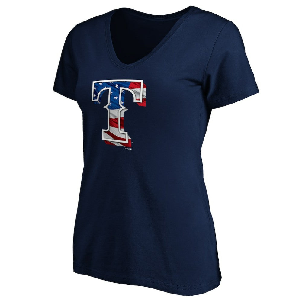 Texas Rangers Logo Women's Banner Wave V-Neck T-Shirt - MLB
