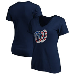 Washington Nationals Logo Women's Banner Wave V-Neck T-Shirt - MLB
