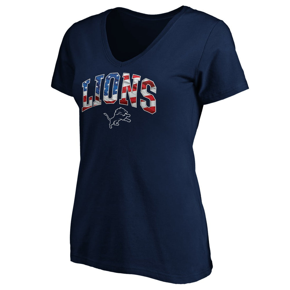 Detroit Lions Logo Women's Banner Wave V-Neck T-Shirt Navy | NFL